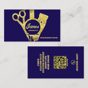 Cartão De Visita Compro Barber Salão Azul Dourado