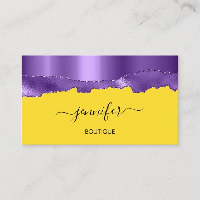 Cartão De Visita Compro Boutique Código QR de Onda Amarelo Roxo (Frente)