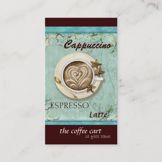 Cartão De Visita Compro Café Cappuccino, Espresso em Placas Laterai (Frente)