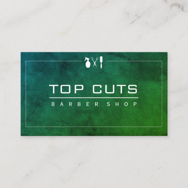 Cartão De Visita Compro Clássico de Barber com Roxo Verde Esfomeado (Frente)