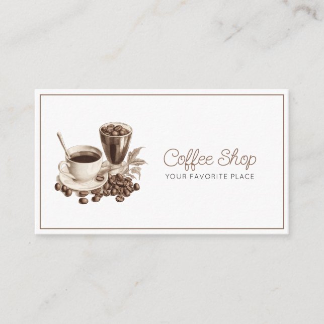 Cartão De Visita Compro Clássico de Café Espresso, Castanho e Branc (Frente)