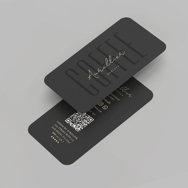 Cartão De Visita Compro de café Barista Moderno Preto Dourado (Modern Professional Barista Coffee Shop Black Gold Business Card
)