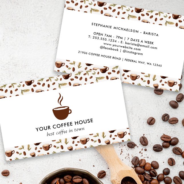 Cartão De Visita Compro de Café de Aquarela (Watercolor Coffee Shop Business Card)