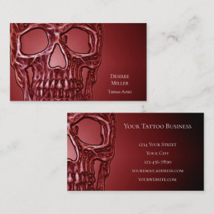 Cartão De Visita Compro de Tatuagem Gótica Cabeça do Crânio Vermelh