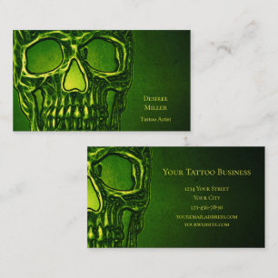 Cartão De Visita Compro de Tatuagem Metálica Neon Verde com Cabeç