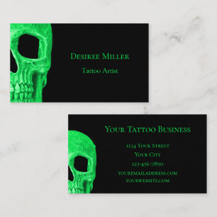 Cartão De Visita Compro de Tatuagem Negra Neon Verde com o Crânio 