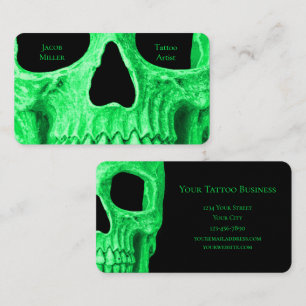 Cartão De Visita Compro de Tatuagem Negra Neon Verde com o Crânio 