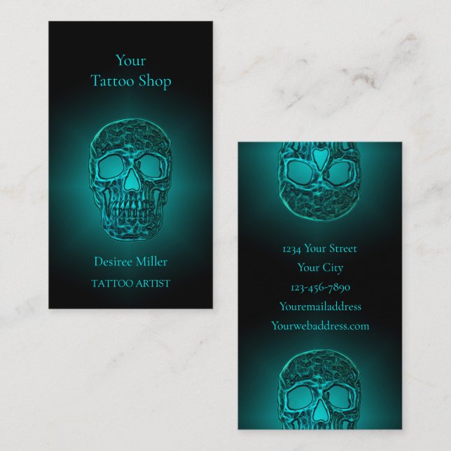Cartão De Visita Compro de Tatuagem Verde Teal de Cabeça Gótica (Frente/Verso)