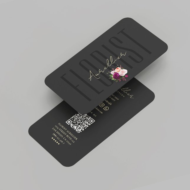 Cartão De Visita Compro Florista Moderno Buquê Dourado Flor Preto (Modern Florist Shop Black Gold Flower Bouquet Business Card
)