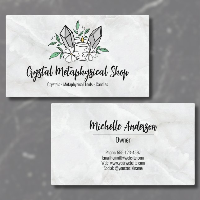 Cartão De Visita Compro Metafísico Floral Marble (Simple Flowers Candle Crystal Metaphysical Shop Business Card)