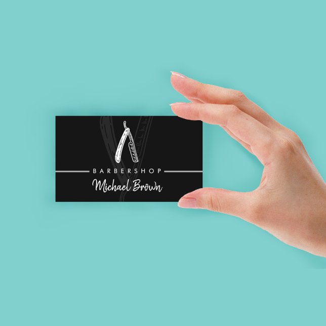 Cartão De Visita Compro Razor Barber preto (Razor Barber shop black Business Card)