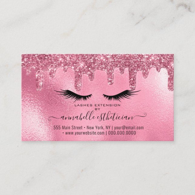Cartão De Visita Compromisso de Extensão Eyelash Cor-de-Rosa Glitte (Frente)