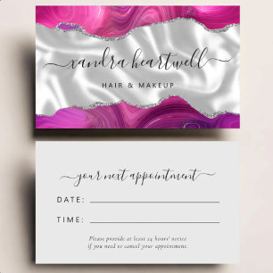 Cartão De Visita Compromisso de Stylist Magenta Ágata Prata Glam