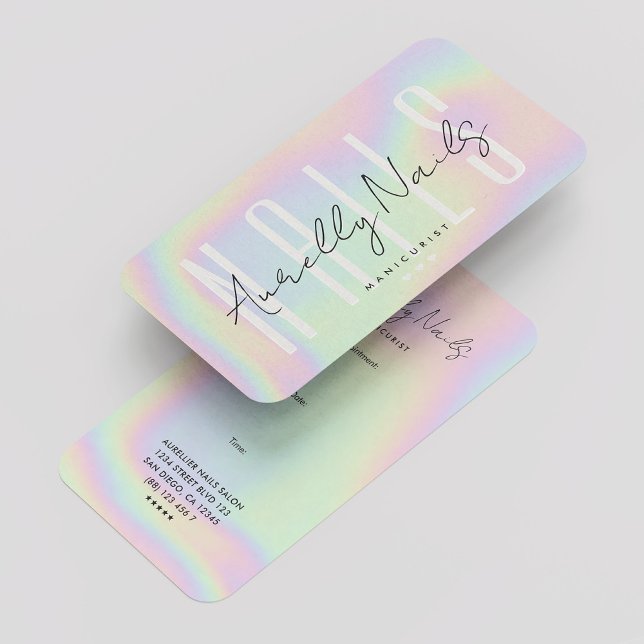 Cartão De Visita Compromisso Holográfico do Manicurista de Tecnolog (Modern Nail Tech Manicurist Holographic Appointment Business Card
)