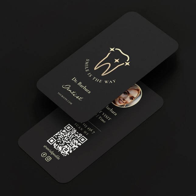 Cartão De Visita Compromisso Moderno dos Dentistas Dourados Brancos (Dentist Gold Tooth Black Modern Appointment Business Card
)