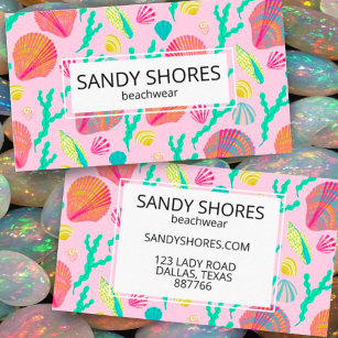 Cartão De Visita Conchas Coloridas Brilhantes e Padrão de Algas Mar