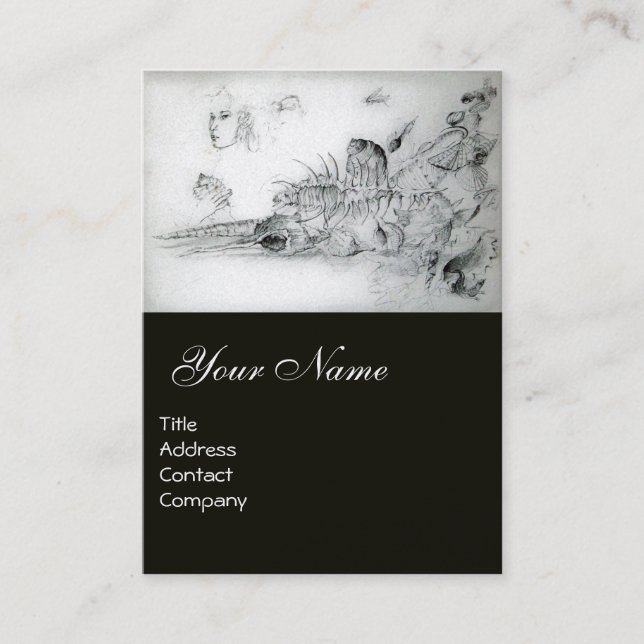 Cartão De Visita Conchas com menina Desenho Preto e Branco (Frente)