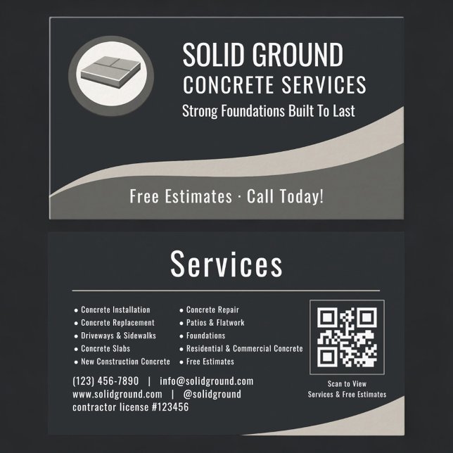 Cartão De Visita Concrete Contractor QR Code Professional (Criador carregado)