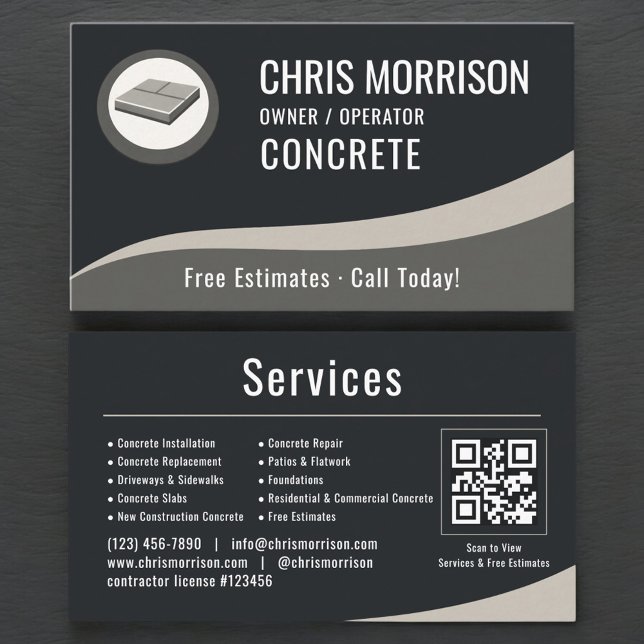 Cartão De Visita Concrete Professional QR Code (Criador carregado)