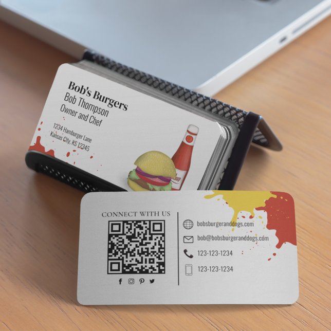 Cartão De Visita Conectar-se a mim com um hambúrguer simples de cód (Hamburger business card template.)
