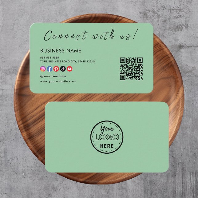 Cartão De Visita Conecte-se com o nosso Qr Code Social Media Mint G (Criador carregado)