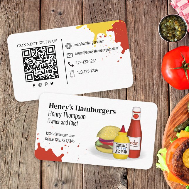 Cartão De Visita Conecte-se Comigo | Código QR Hamburger Simples Mo (Criador carregado)