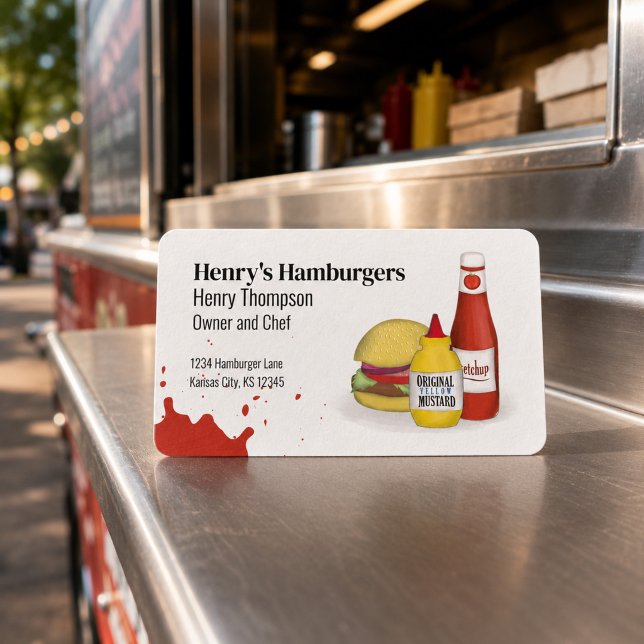 Cartão De Visita Conecte-se Comigo | Código QR Simples Hambúrguer M (Modern hamburger business cards help food truck owners share their contact details in style.)