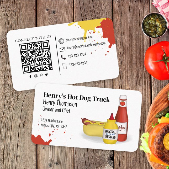 Cartão De Visita Conecte-se Comigo | Código QR Simples Hotdog Moder (Criador carregado)