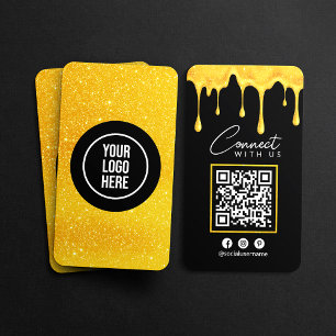 Cartão De Visita Conecte-se Conosco Código QR com Gotas de Glitter 