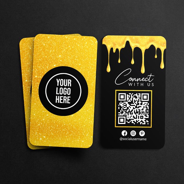 Cartão De Visita Conecte-se Conosco Código QR com Gotas de Glitter  (Criador carregado)