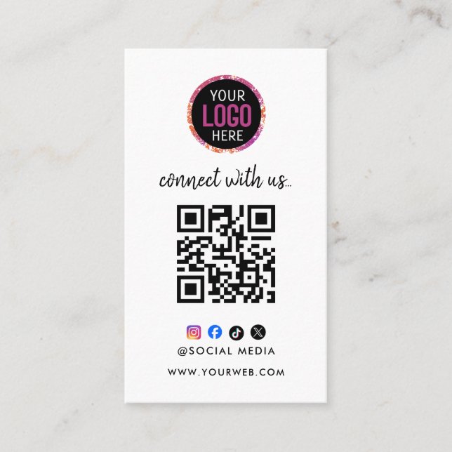 Cartão De Visita Conecte-se conosco | Código QR de Mídia Social Pre (Frente)