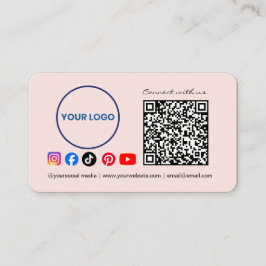 Cartão De Visita Conecte-se conosco Código QR de Mídia Social Rosa