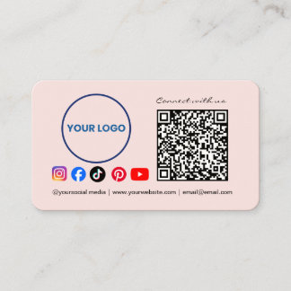 Cartão De Visita Conecte-se conosco Código QR de Mídia Social Rosa