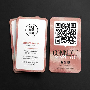 Cartão De Visita Conecte-se Conosco Código QR Mídia Social Rose Gol