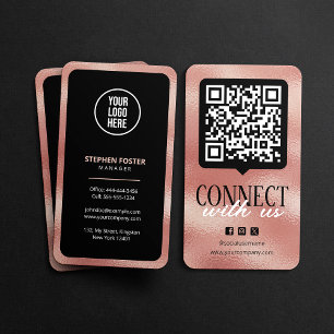 Cartão De Visita Conecte-se Conosco Código QR Mídia Social Rose Gol