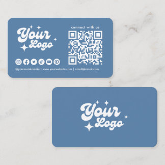 Cartão De Visita Conecte-se Conosco Logo Código Qr Azul Empoeirado 