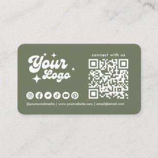 Cartão De Visita Conecte-se Conosco Logo Código Qr Verde Sage 