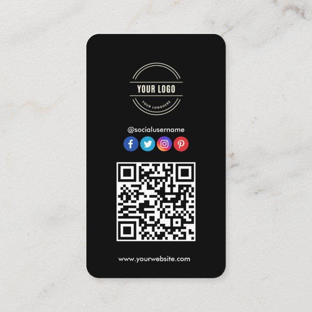 Cartão De Visita Conecte-se conosco | Mídia social Código QR Preto (Verso)