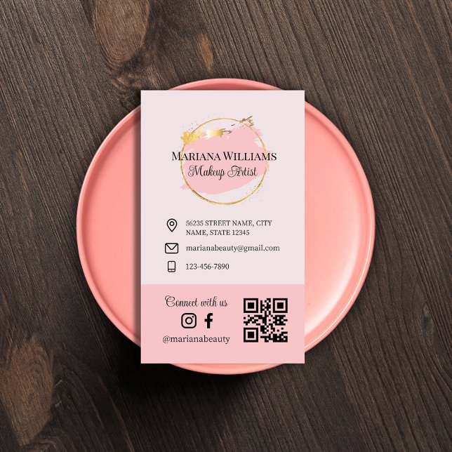 Cartão De Visita conecte-se conosco, mídia social, maquiagem rosa c (Criador carregado)