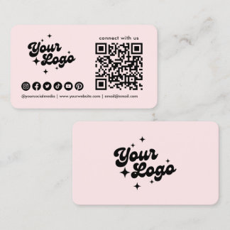 Cartão De Visita Conecte-se Conosco Qr Code Logo Mídia Social Rosa