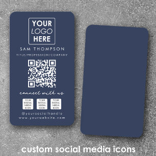 Cartão De Visita Conexão azul com o logotipo de código QR de mídia