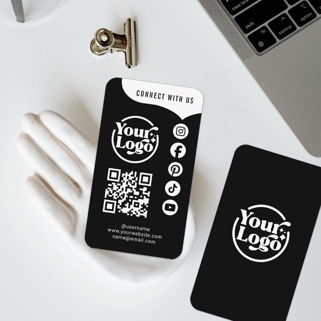 Cartão De Visita Conexão branca preta com as mídias sociais do códi (Criador carregado)