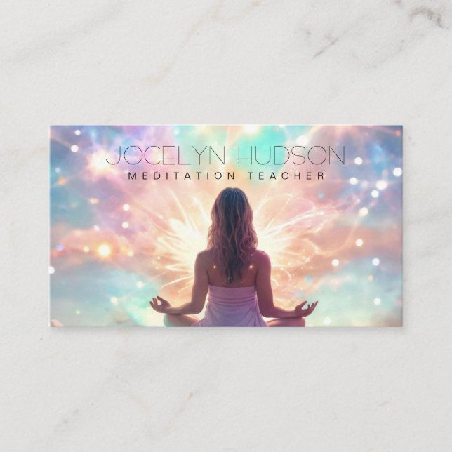 Cartão De Visita Conexão do universo brilhante pastel de meditação (Frente)