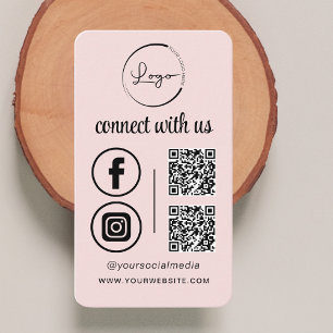 Cartão De Visita Conexão QR rosa com a mídia social de logotipo com