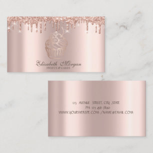 Cartão De Visita Confeitaria Chic Cupcake Rose Gold Drips