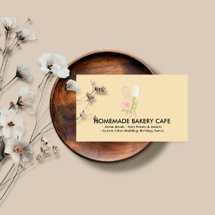 Cartão De Visita Confeitaria De Bolos Florais Bege Amarelo Fofo Cat