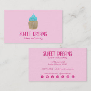Cartão De Visita Confeitaria de Cupcakes Doces Charme Social Rosa