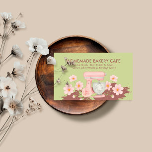 Cartão De Visita Confeitaria Floral Verde Fabricante de Bolo de Pas