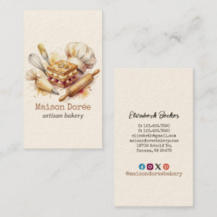 Cartão De Visita Confeitaria Pastry Chef Aquarela Ouro Panificação