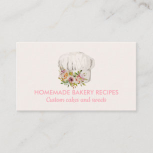 Cartão De Visita Confeitaria rosa bege chef pastelaria floral aquar